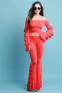 Tiered Ruffle Statement Sleeve Top With High Waisted Pants Set