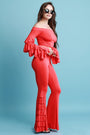 Tiered Ruffle Statement Sleeve Top With High Waisted Pants Set