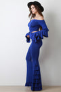 Tiered Ruffle Statement Sleeve Top With High Waisted Pants Set
