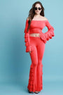 Tiered Ruffle Statement Sleeve Top With High Waisted Pants Set