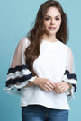 Pleated Trim Tulle Bell Statement Sleeve Top