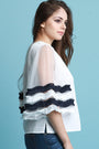 Pleated Trim Tulle Bell Statement Sleeve Top