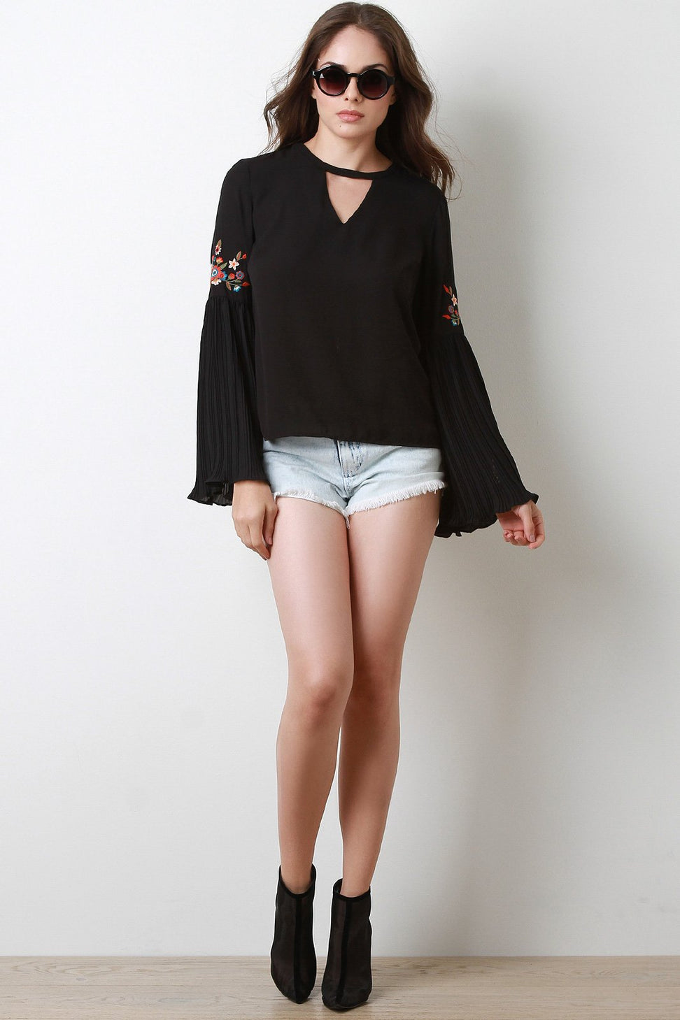 Pleated Bell Sleeves Boho Top