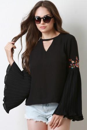 Pleated Bell Sleeves Boho Top