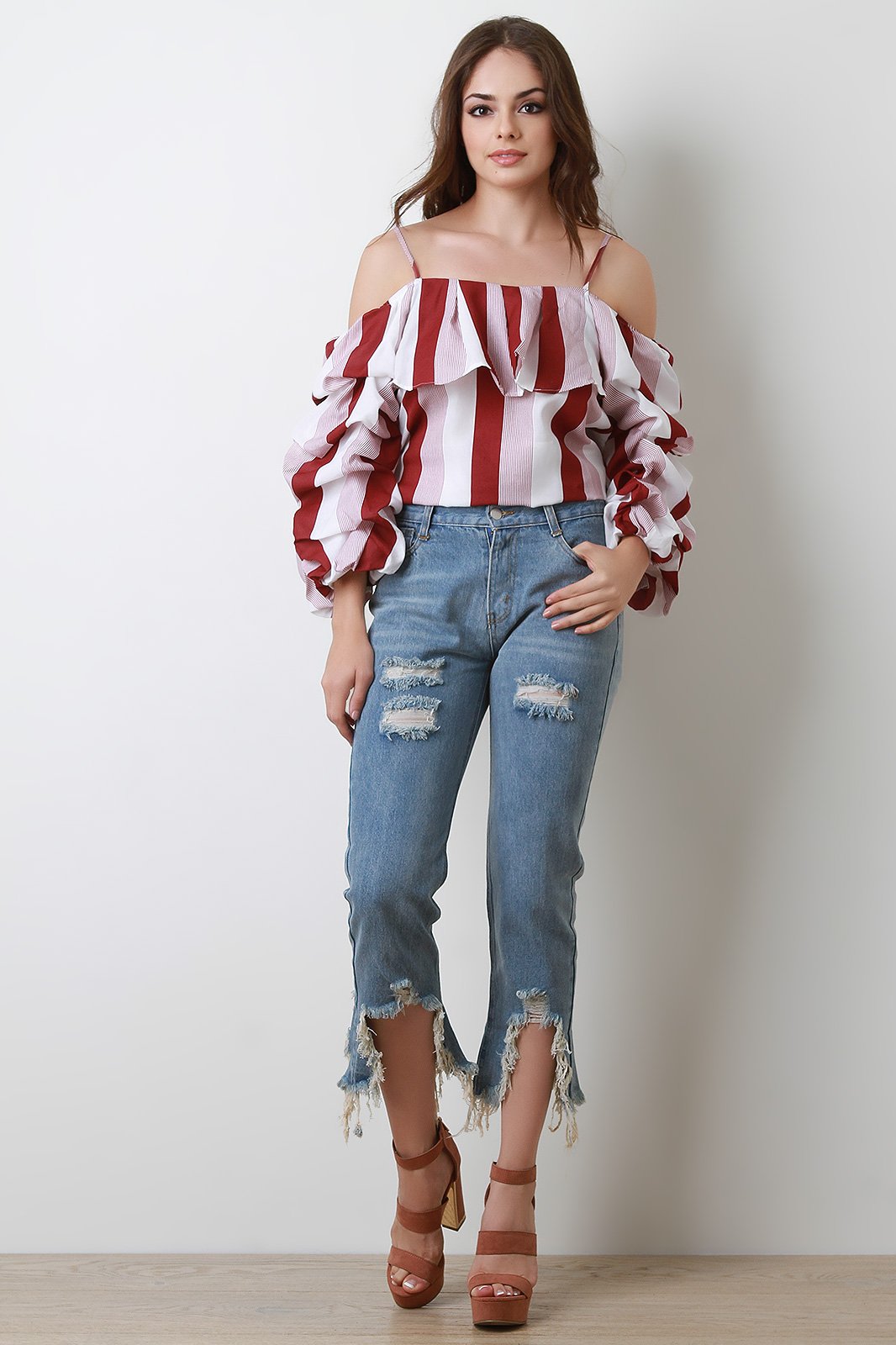 Distress Bottom Hem Denim Jeans - NoveltyOne