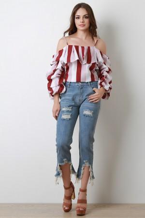 Distress Bottom Hem Denim Jeans - NoveltyOne