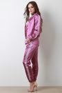 Satin Double Side Stripes Track Suit Set