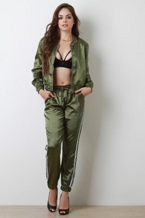 Satin Double Side Stripes Track Suit Set