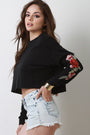 Embroidered Floral Long Sleeves Crop Sweatshirt