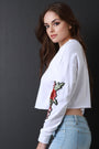 Embroidered Floral Long Sleeves Crop Sweatshirt