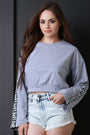 Love Graphic Print Sleeves Crop Sweatshirt