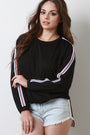 Sporty Striped Sleeves High Low Sweatshirt