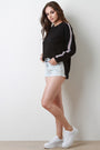 Sporty Striped Sleeves High Low Sweatshirt