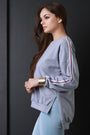 Sporty Striped Sleeves High Low Sweatshirt
