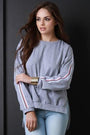 Sporty Striped Sleeves High Low Sweatshirt