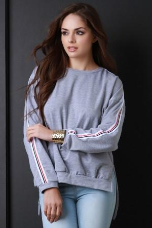 Sporty Striped Sleeves High Low Sweatshirt