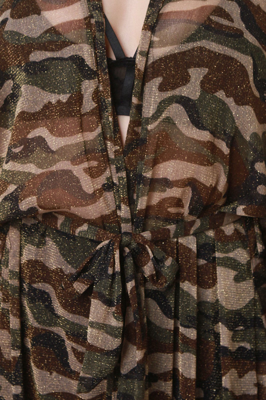 Semi-Sheer Glitter Camouflage Longline Cardigan Cover-Up
