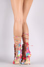 Liliana Kaleidoscope Fringe Accent Caged Lace Up Stiletto Heel