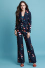 Textured Floral Pants Suit Set
