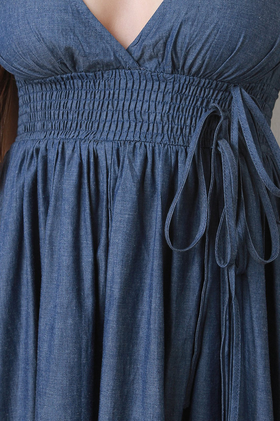 Smock Empire A-Line Denim Midi Dress