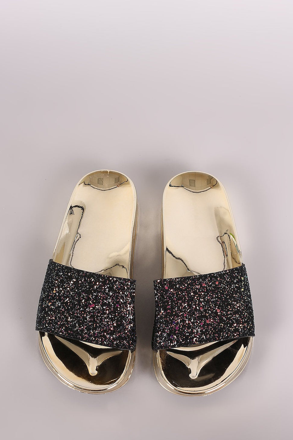 Bamboo Encrusted Iridescent Glitter Open Toe Slide Sandal