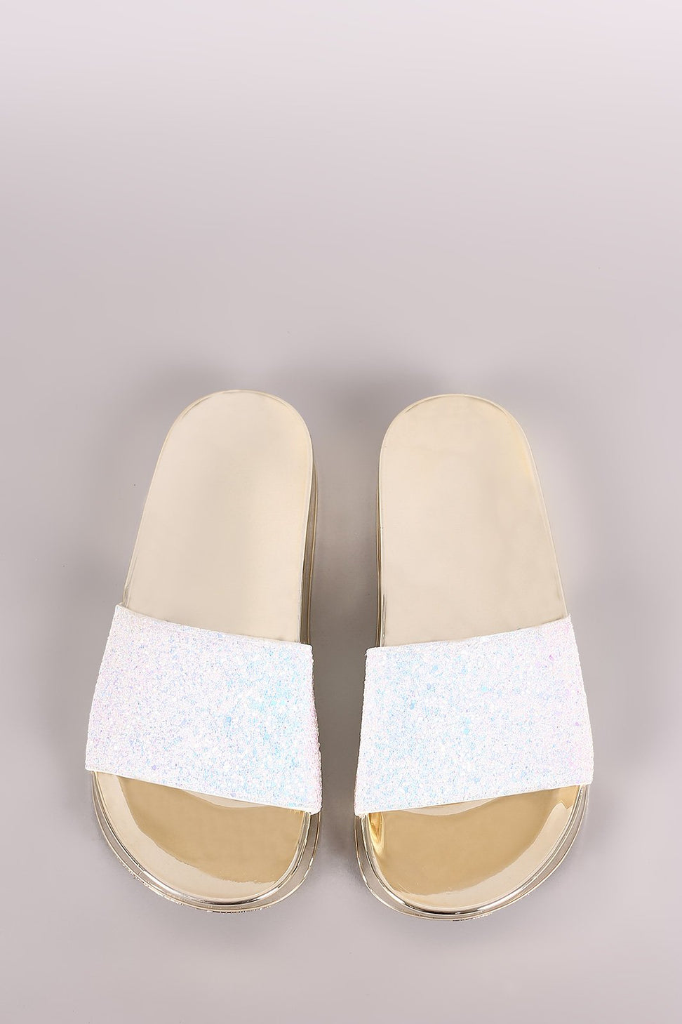 Bamboo Encrusted Iridescent Glitter Open Toe Slide Sandal