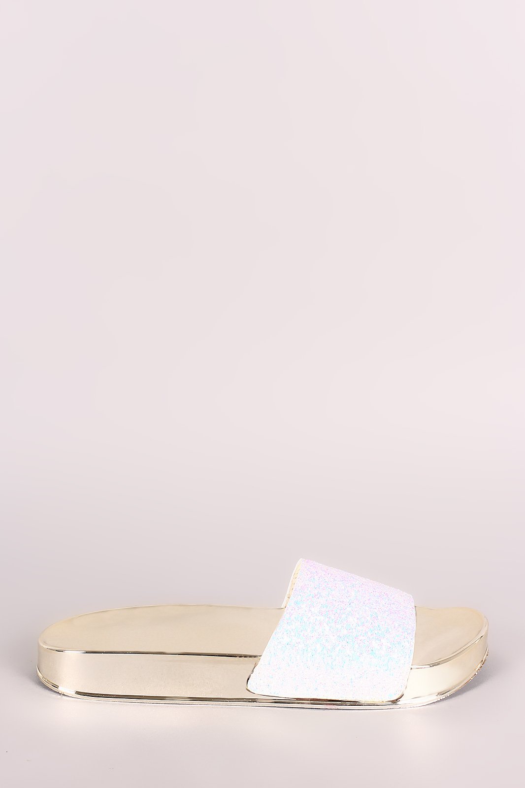 Bamboo Encrusted Iridescent Glitter Open Toe Slide Sandal