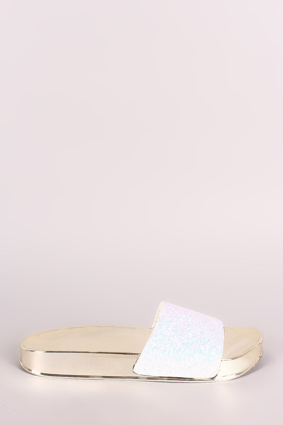 Bamboo Encrusted Iridescent Glitter Open Toe Slide Sandal