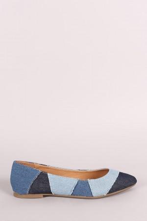 Bamboo Denim Patchwork Pointy Toe Flat