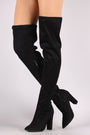 Bamboo Suede Pointy Toe Chunky Heeled Over-The-Knee Boots