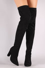 Bamboo Suede Pointy Toe Chunky Heeled Over-The-Knee Boots