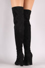 Bamboo Suede Pointy Toe Chunky Heeled Over-The-Knee Boots
