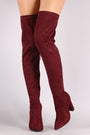 Bamboo Suede Pointy Toe Chunky Heeled Over-The-Knee Boots