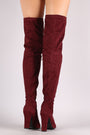 Bamboo Suede Pointy Toe Chunky Heeled Over-The-Knee Boots