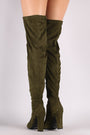 Bamboo Suede Pointy Toe Chunky Heeled Over-The-Knee Boots