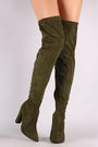 Bamboo Suede Pointy Toe Chunky Heeled Over-The-Knee Boots
