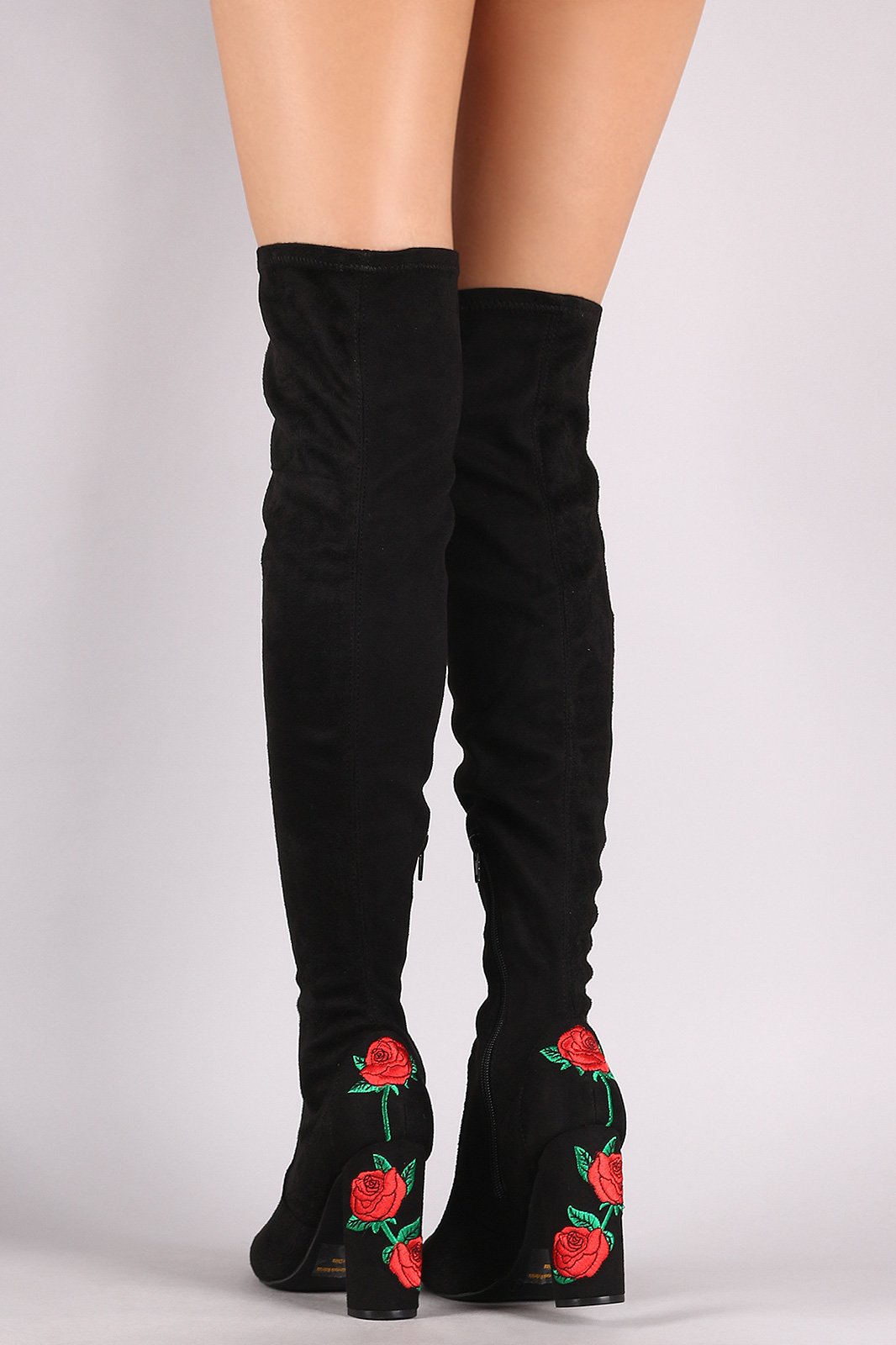 Wild Diva Lounge Rosette Chunky Heeled Suede Over The Knee Boots