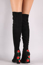 Wild Diva Lounge Rosette Chunky Heeled Suede Over The Knee Boots