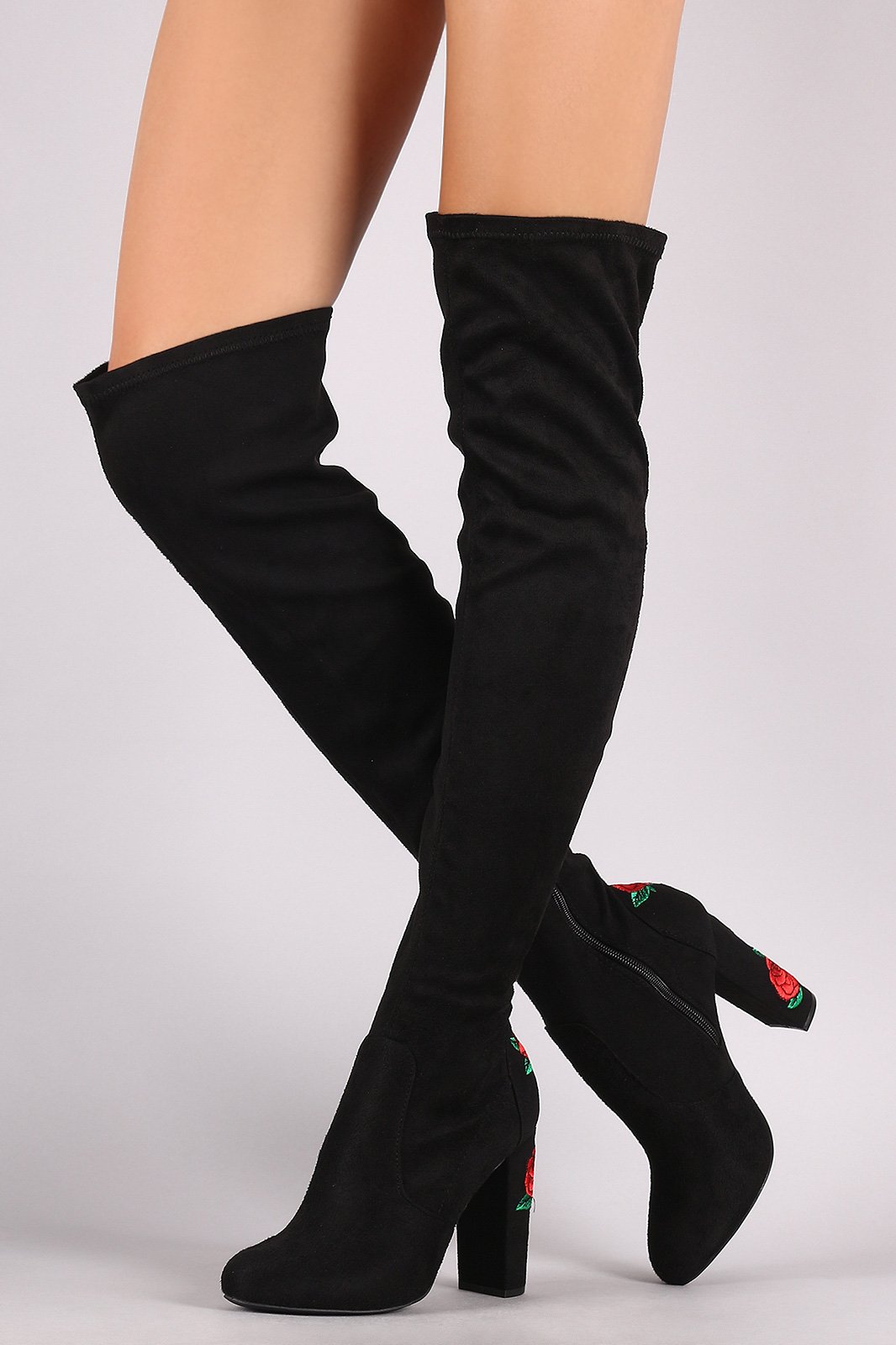 Wild Diva Lounge Rosette Chunky Heeled Suede Over The Knee Boots