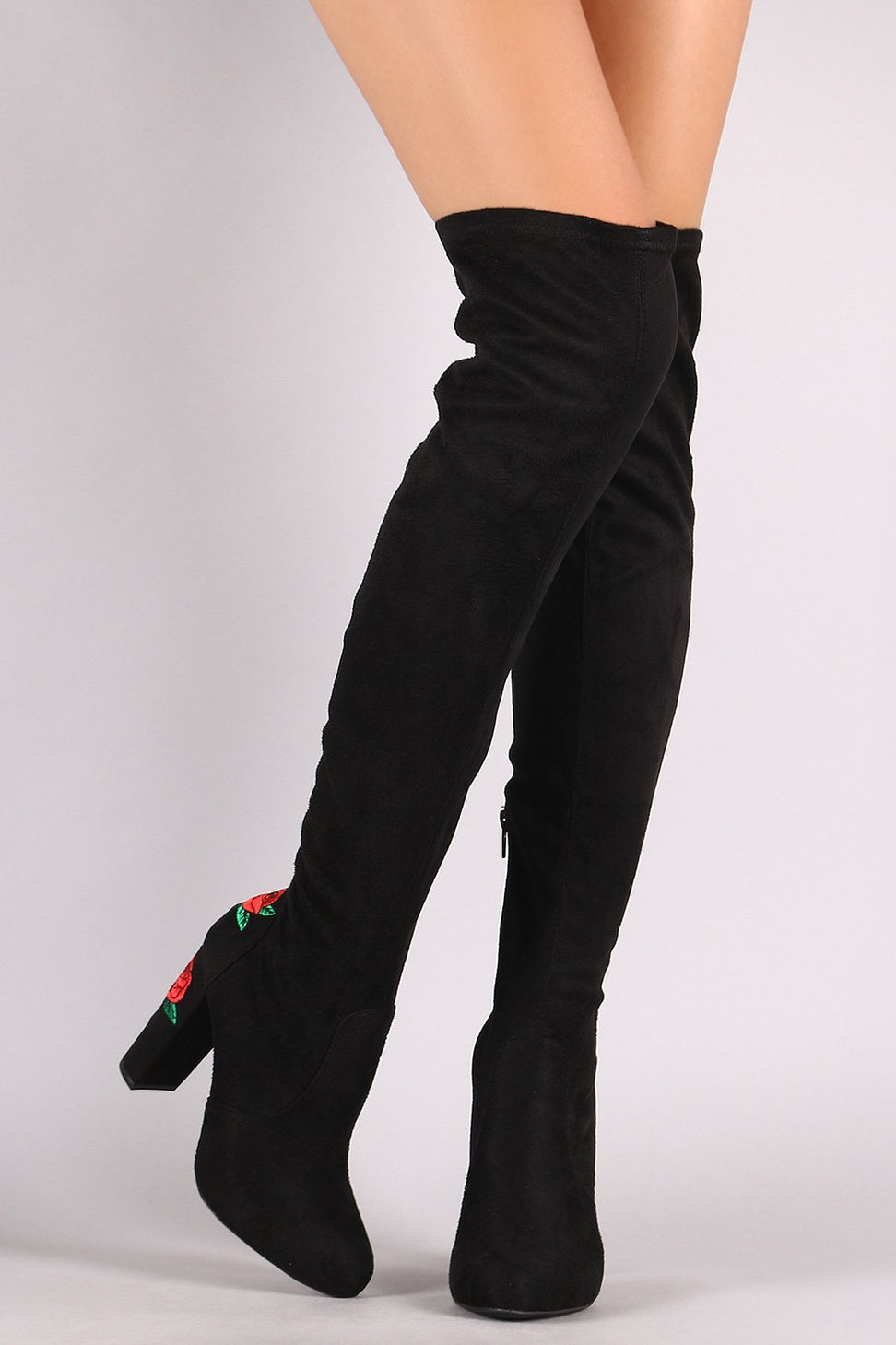 Wild Diva Lounge Rosette Chunky Heeled Suede Over The Knee Boots