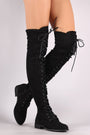 Wild Diva Lounge Suede Lace Up Over-The-Knee Combat Boots