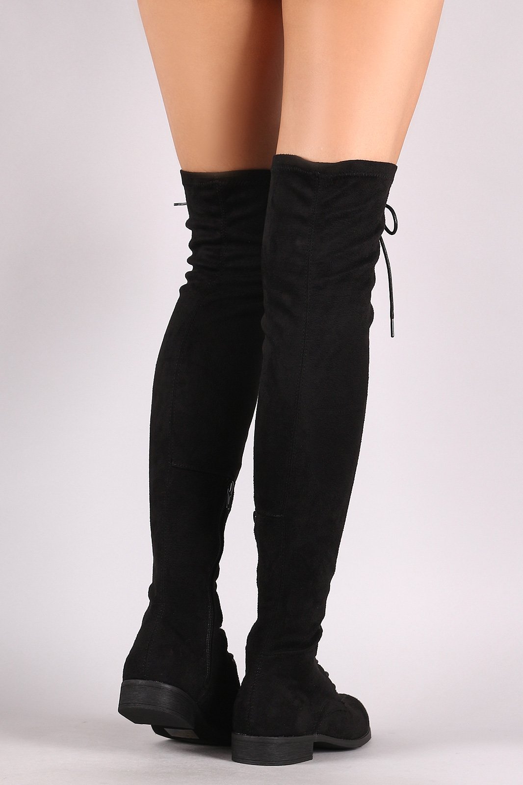 Wild Diva Lounge Suede Lace Up Over-The-Knee Combat Boots