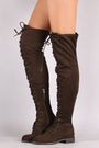 Wild Diva Lounge Suede Lace Up Over-The-Knee Combat Boots
