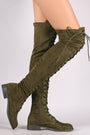 Wild Diva Lounge Suede Lace Up Over-The-Knee Combat Boots