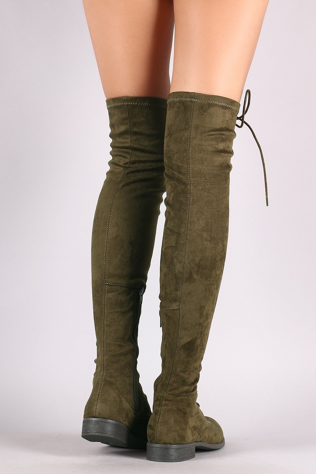 Wild Diva Lounge Suede Lace Up Over-The-Knee Combat Boots