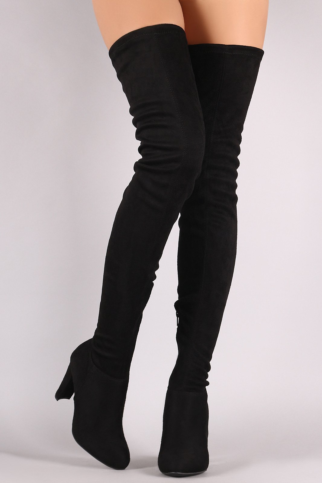 Wild Diva Lounge Suede Drawstring Chunky Heeled Thigh High Boots