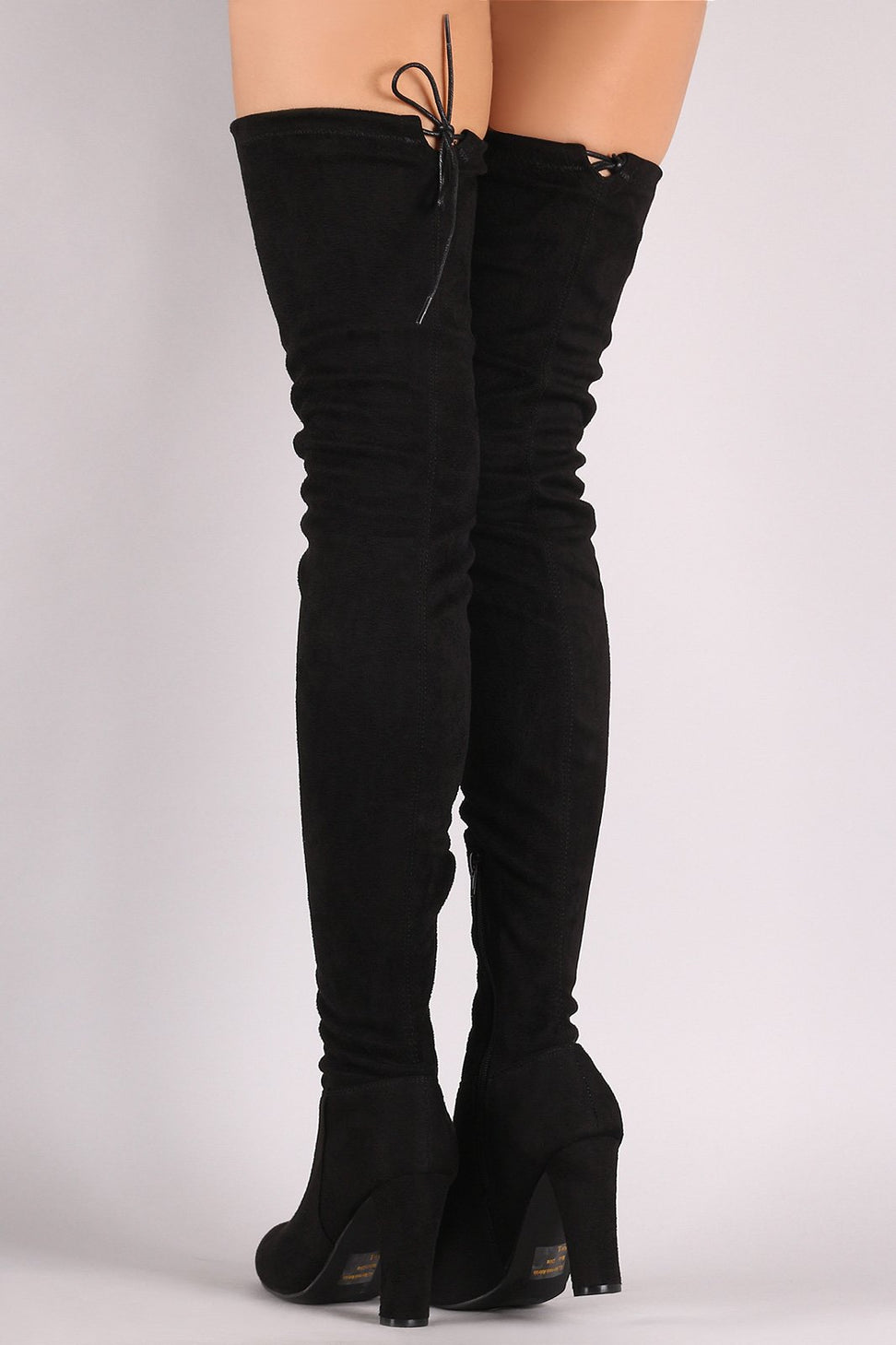 Wild Diva Lounge Suede Drawstring Chunky Heeled Thigh High Boots