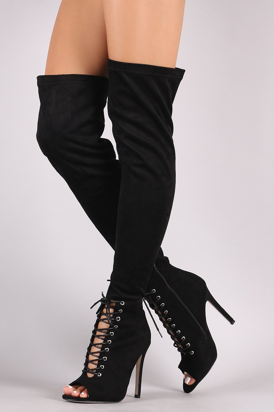 Wild Diva Lounge Suede Lace Up Stiletto Over-The-Knee Boots