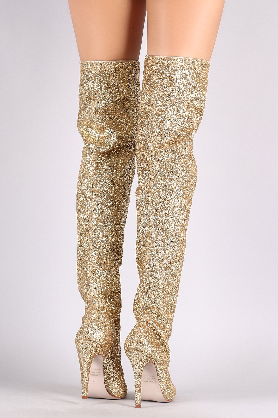 Wild Diva Lounge Glitter Pointy Toe Stiletto Over-The-Knee Boots