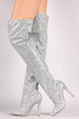 Wild Diva Lounge Glitter Pointy Toe Stiletto Over-The-Knee Boots